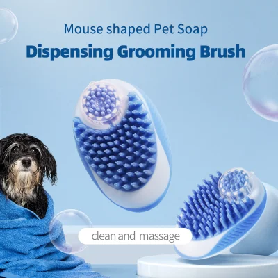 Amostra grátis 2 em 1 banheiro filhote de cachorro grande cão gato banho escova de massagem macia segurança silicone pet grooming acessórios para cães chuveiro